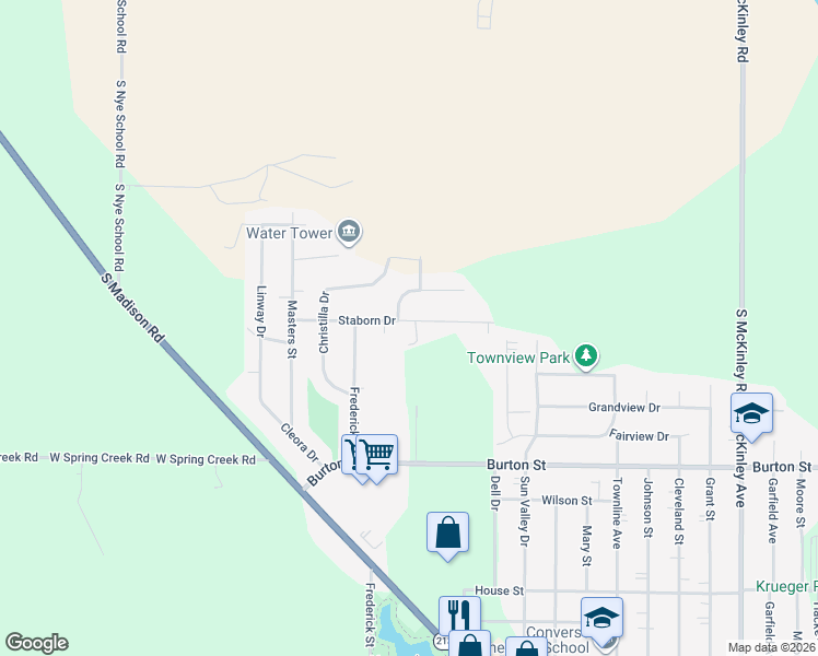 map of restaurants, bars, coffee shops, grocery stores, and more near 2238 Staborn Drive in Beloit