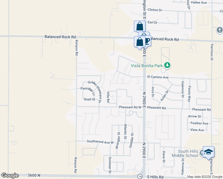 map of restaurants, bars, coffee shops, grocery stores, and more near 277 Villa Road in Twin Falls