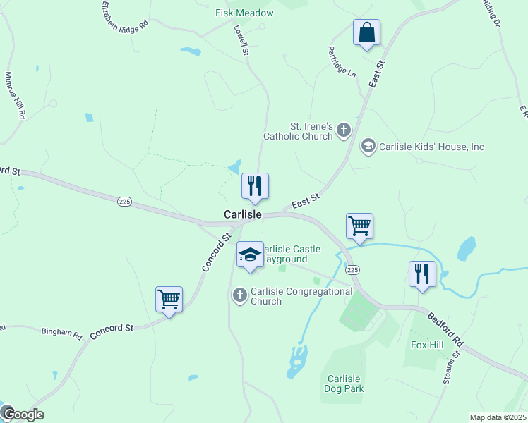 map of restaurants, bars, coffee shops, grocery stores, and more near 45 Bedford Road in Carlisle