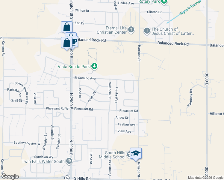 map of restaurants, bars, coffee shops, grocery stores, and more near 1161 Valencia Street in Twin Falls