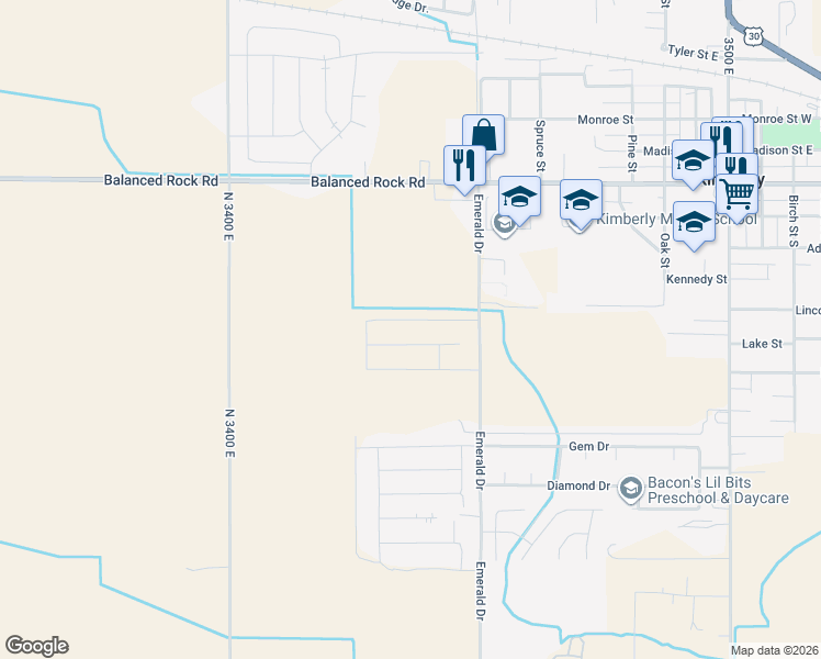 map of restaurants, bars, coffee shops, grocery stores, and more near 3663 Emerald Drive in Kimberly