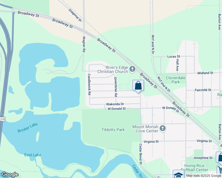 map of restaurants, bars, coffee shops, grocery stores, and more near 1614 Oakwood Drive in Waterloo