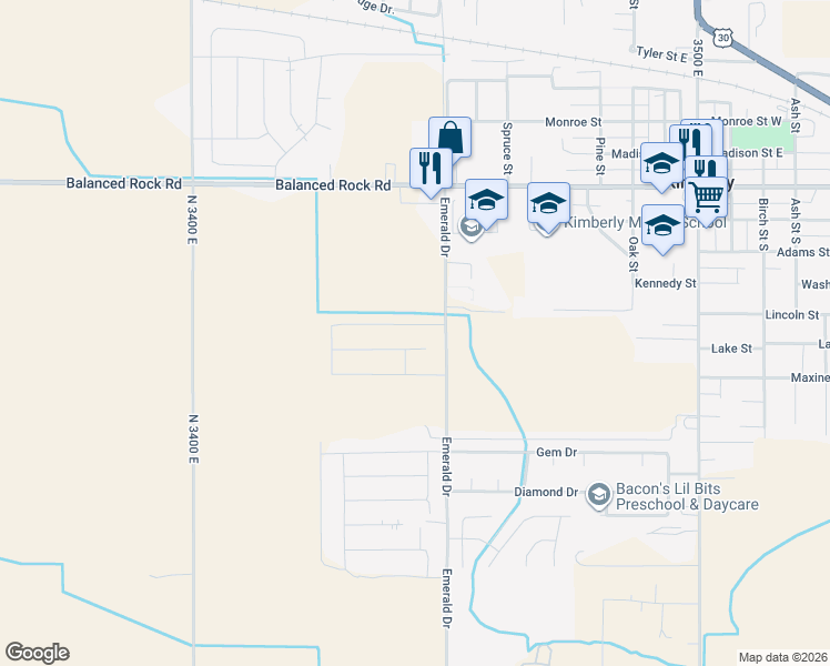 map of restaurants, bars, coffee shops, grocery stores, and more near 3663 Emerald Drive in Kimberly