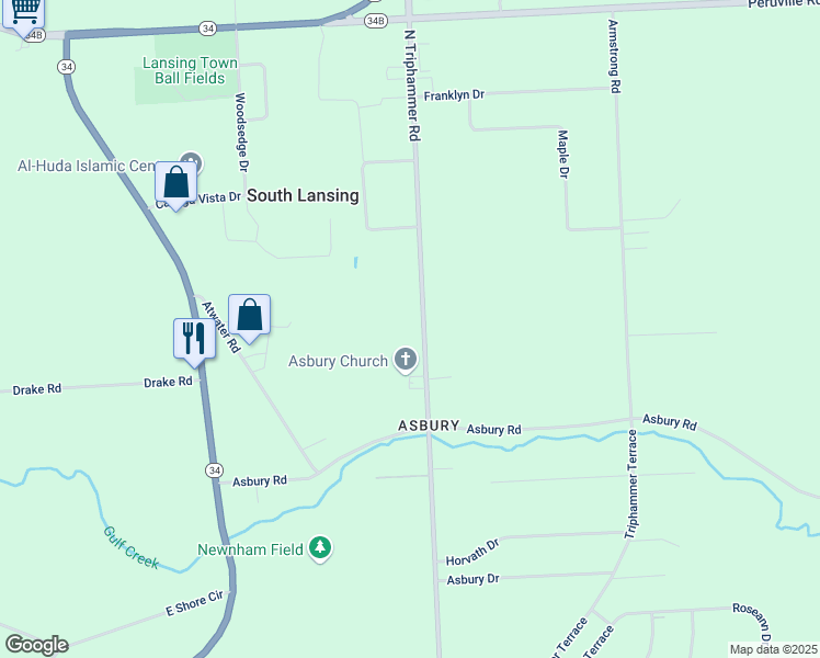 map of restaurants, bars, coffee shops, grocery stores, and more near 2990 N Triphammer Rd in Lansing