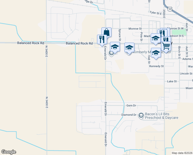 map of restaurants, bars, coffee shops, grocery stores, and more near 3663 Emerald Drive in Kimberly