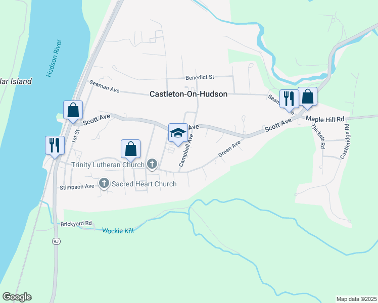 map of restaurants, bars, coffee shops, grocery stores, and more near 24 Campbell Avenue in Castleton-on-Hudson