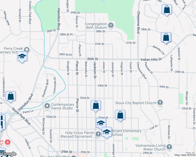 map of restaurants, bars, coffee shops, grocery stores, and more near 3418 Jackson Street in Sioux City