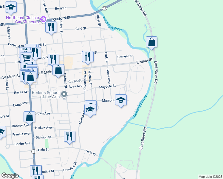 map of restaurants, bars, coffee shops, grocery stores, and more near 31 Grove Avenue in Norwich