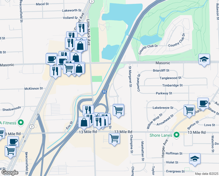 map of restaurants, bars, coffee shops, grocery stores, and more near 31853 Nardelli Lane in Roseville
