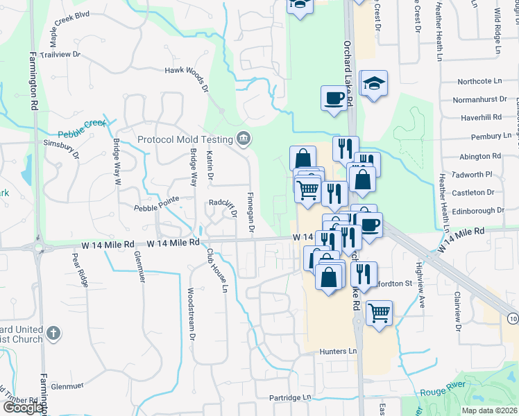 map of restaurants, bars, coffee shops, grocery stores, and more near 4434 Gateway Circle in West Bloomfield Township