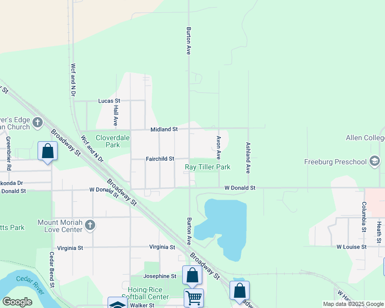 map of restaurants, bars, coffee shops, grocery stores, and more near 2146 Burton Avenue in Waterloo