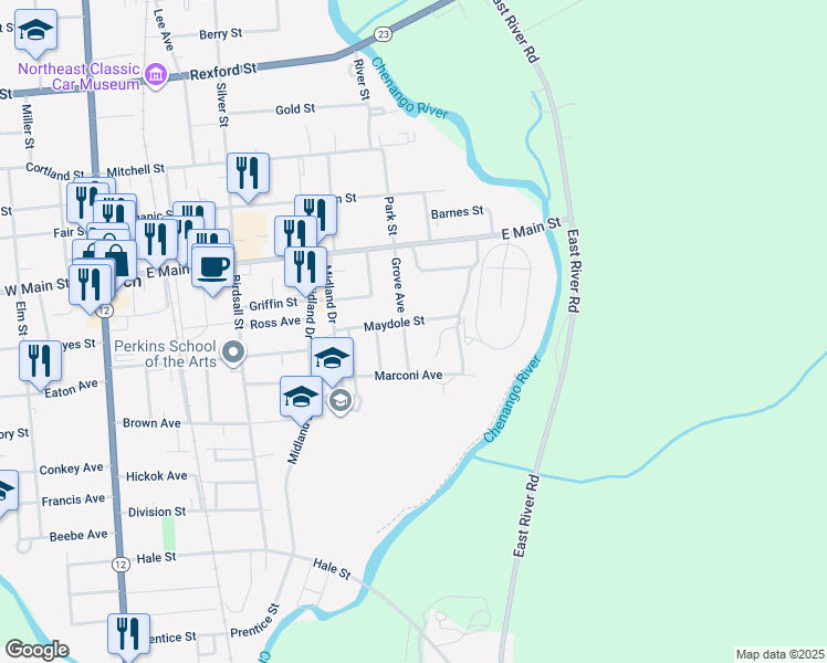 map of restaurants, bars, coffee shops, grocery stores, and more near 31 Grove Ave in Norwich
