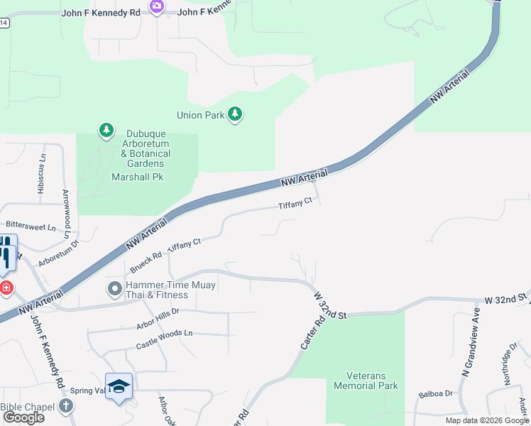 map of restaurants, bars, coffee shops, grocery stores, and more near 2427 West 32nd Street in Dubuque