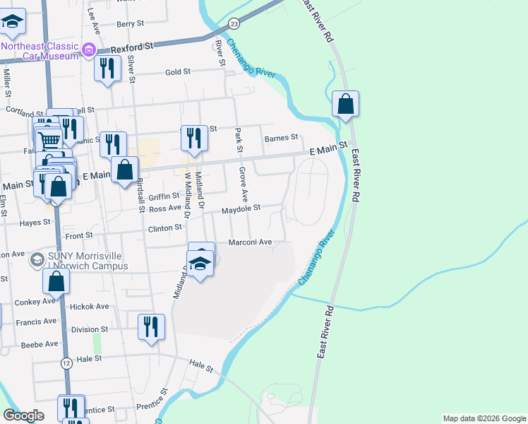 map of restaurants, bars, coffee shops, grocery stores, and more near 31 Grove Ave in Norwich