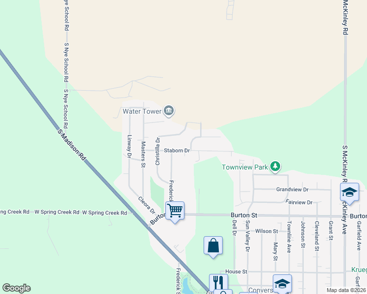 map of restaurants, bars, coffee shops, grocery stores, and more near 2043 Ada Street in Beloit