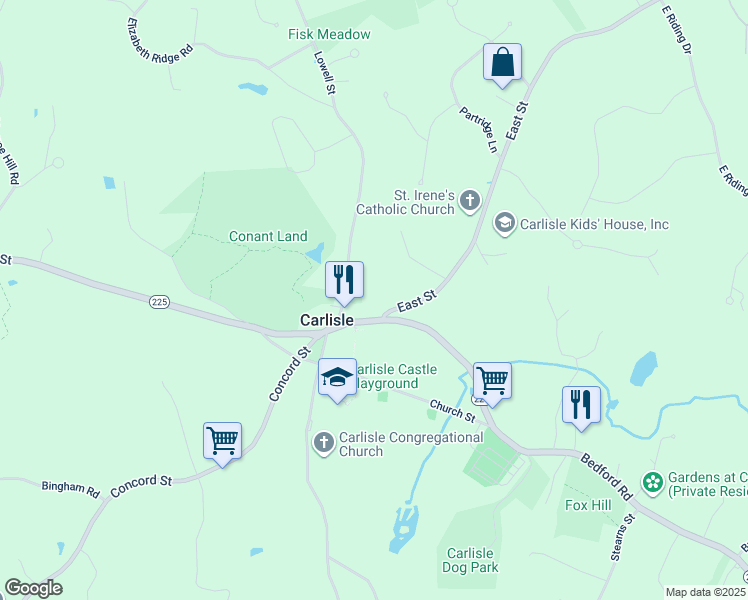 map of restaurants, bars, coffee shops, grocery stores, and more near 45 Bedford Road in Carlisle