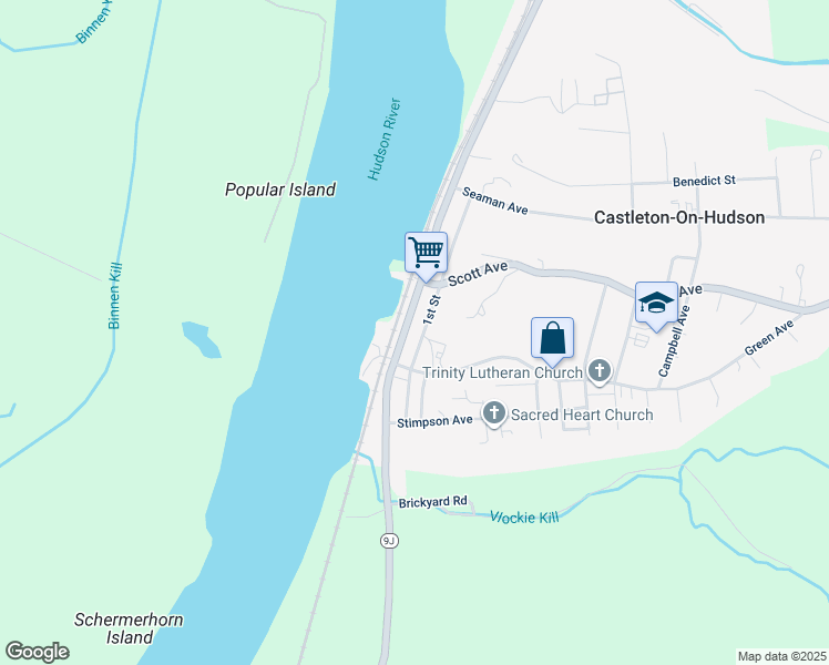 map of restaurants, bars, coffee shops, grocery stores, and more near 58 1st Street in Castleton-on-Hudson