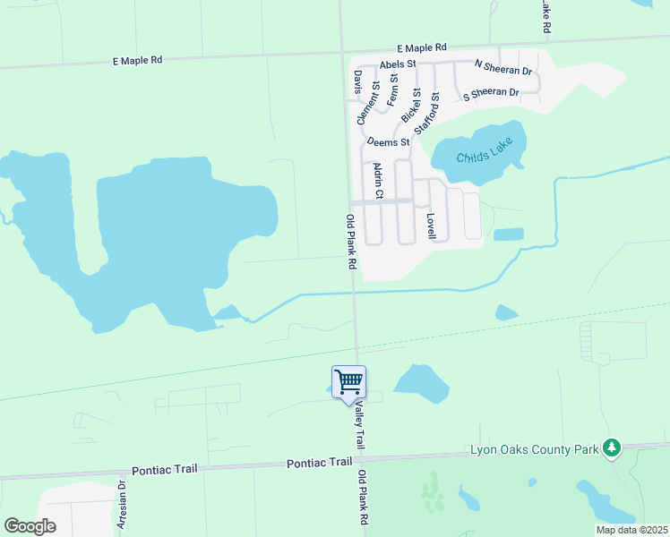map of restaurants, bars, coffee shops, grocery stores, and more near 1650 East Moore Road in Milford Charter Township