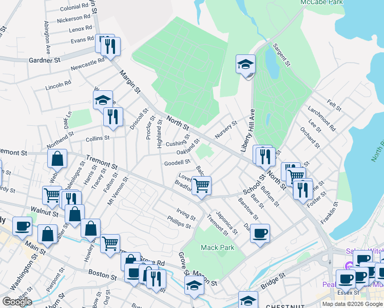 map of restaurants, bars, coffee shops, grocery stores, and more near 6 Goodell Street in Salem