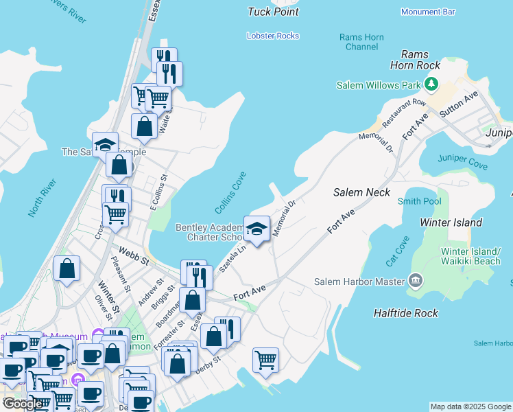 map of restaurants, bars, coffee shops, grocery stores, and more near 13 Settlers Way in Salem