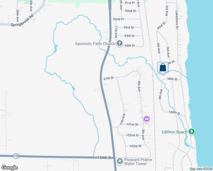 map of restaurants, bars, coffee shops, grocery stores, and more near 9801 Sheridan Road in Pleasant Prairie