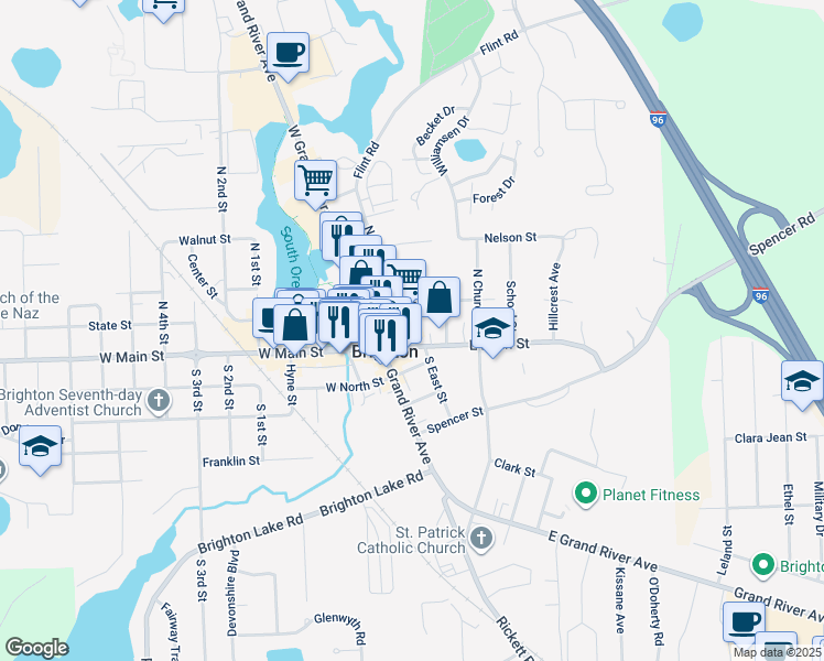 map of restaurants, bars, coffee shops, grocery stores, and more near in Brighton