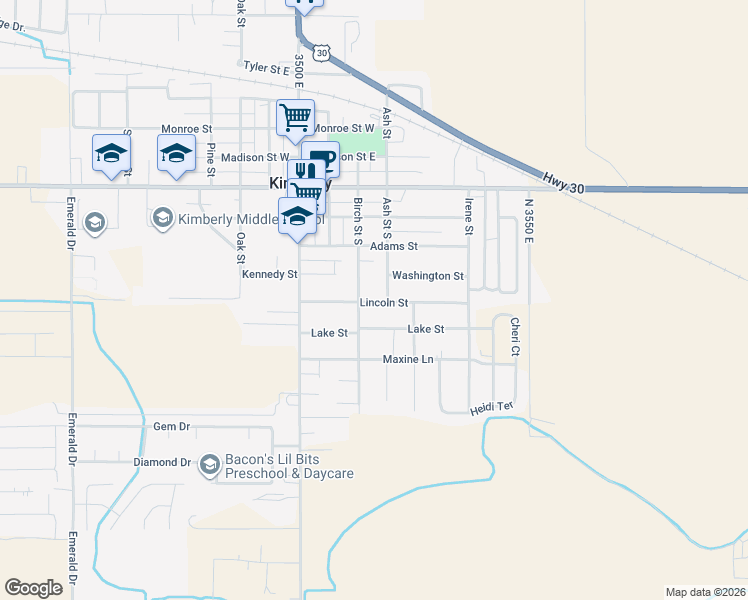 map of restaurants, bars, coffee shops, grocery stores, and more near 326 Lake Street in Kimberly