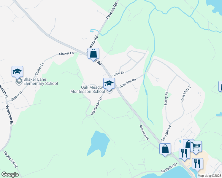 map of restaurants, bars, coffee shops, grocery stores, and more near 2 Pickard Lane in Littleton