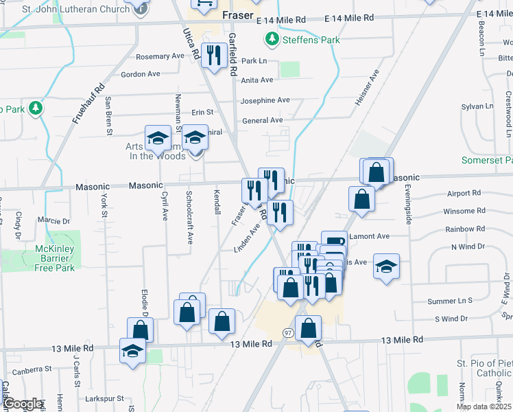 map of restaurants, bars, coffee shops, grocery stores, and more near 31823 Fraser Drive in Fraser