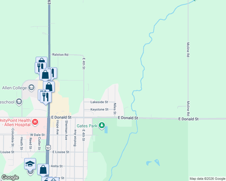 map of restaurants, bars, coffee shops, grocery stores, and more near 4062 Niles Street in Waterloo