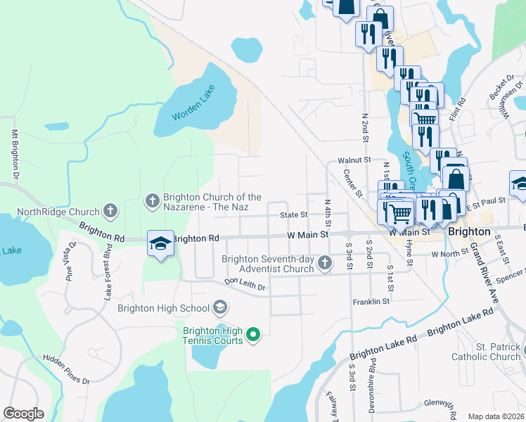 map of restaurants, bars, coffee shops, grocery stores, and more near 7987 State Street in Brighton