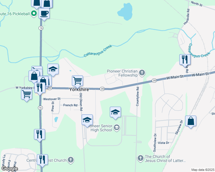 map of restaurants, bars, coffee shops, grocery stores, and more near 47 Sunset Lane in Arcade
