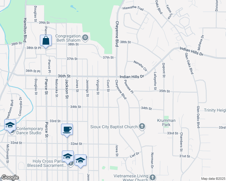 map of restaurants, bars, coffee shops, grocery stores, and more near 1106 35th Street in Sioux City