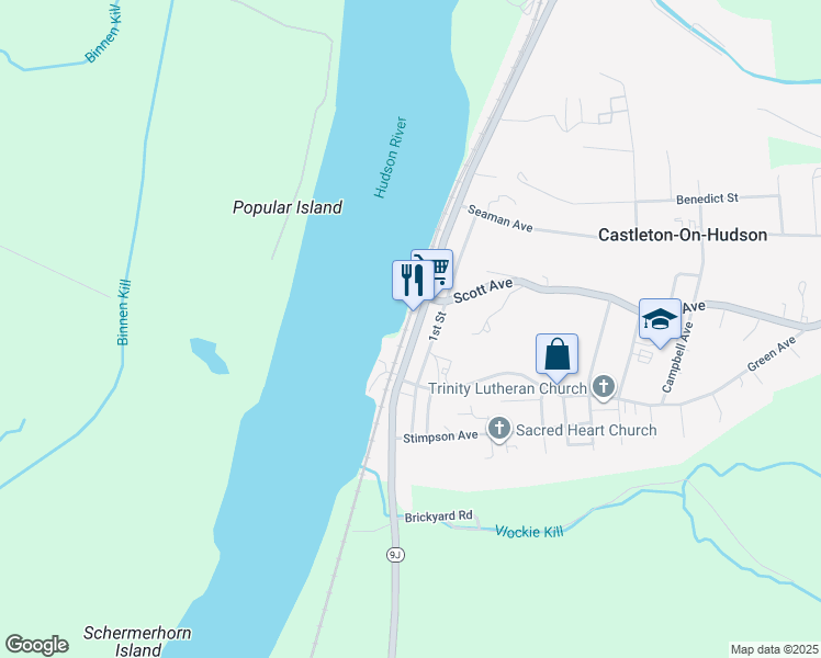map of restaurants, bars, coffee shops, grocery stores, and more near 38 South Main Street in Castleton-on-Hudson