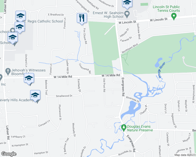 map of restaurants, bars, coffee shops, grocery stores, and more near 20317 Lincoln Hills Court in Beverly Hills