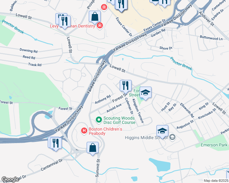 map of restaurants, bars, coffee shops, grocery stores, and more near 6 Bartlett Street in Peabody