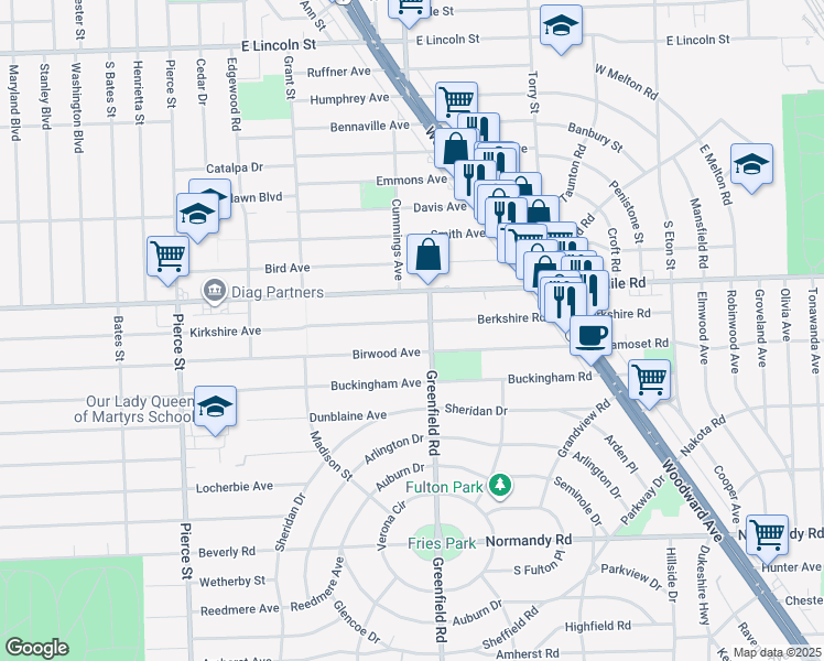 map of restaurants, bars, coffee shops, grocery stores, and more near 15555 Kirkshire Avenue in Beverly Hills