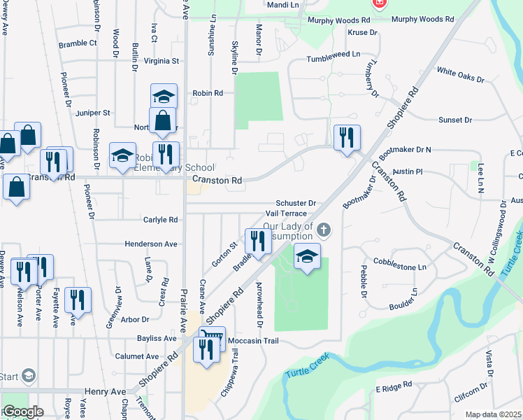map of restaurants, bars, coffee shops, grocery stores, and more near 2133 Vail Terrace in Beloit