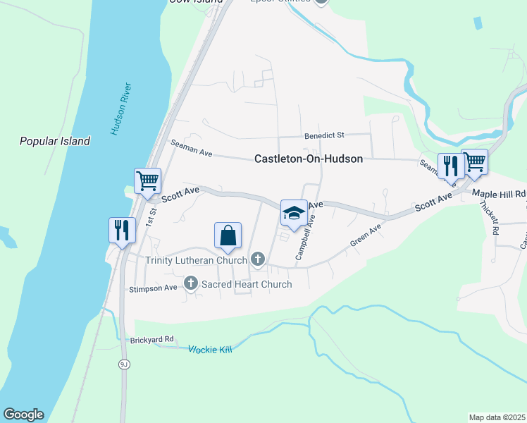 map of restaurants, bars, coffee shops, grocery stores, and more near 26 Van Buren Avenue in Castleton-on-Hudson