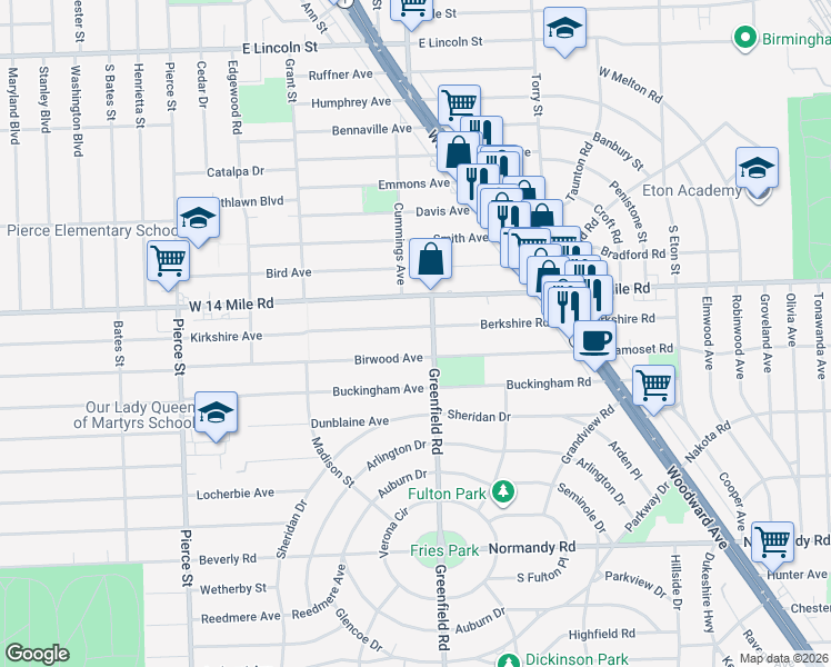 map of restaurants, bars, coffee shops, grocery stores, and more near 15541 Kirkshire Avenue in Beverly Hills