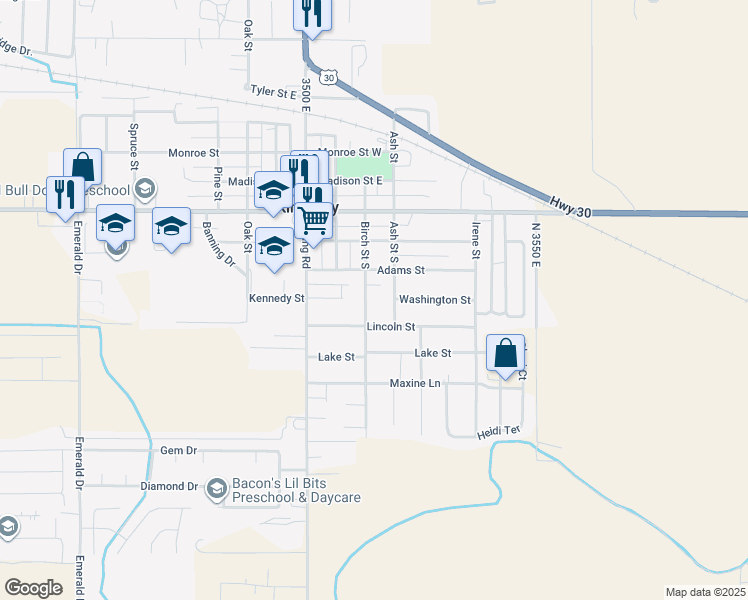 map of restaurants, bars, coffee shops, grocery stores, and more near 315 Ash Street in Kimberly