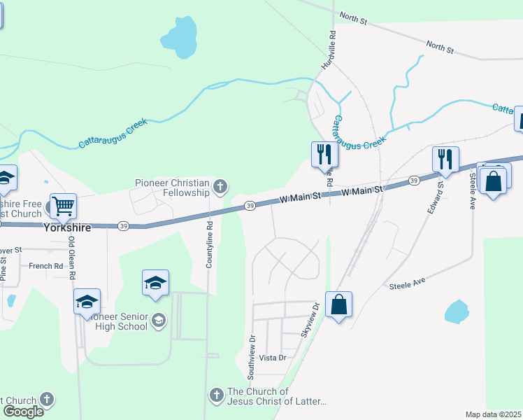 map of restaurants, bars, coffee shops, grocery stores, and more near 342 New York 39 in Arcade