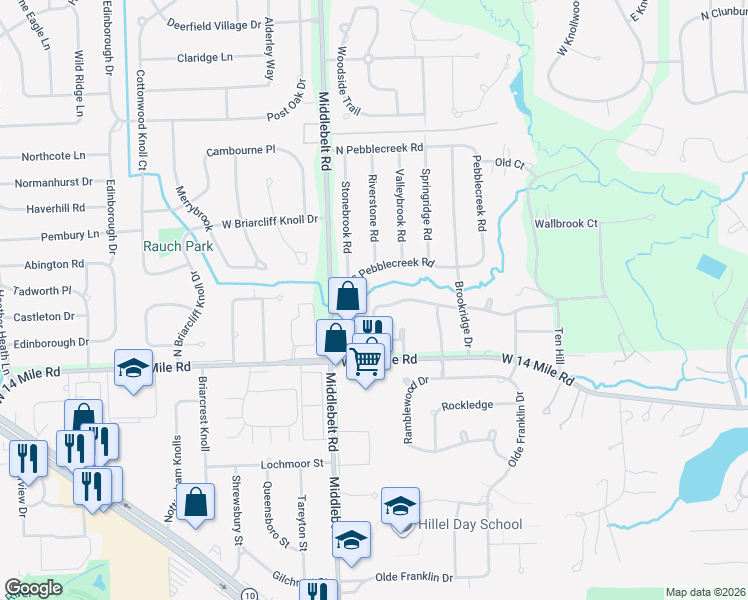 map of restaurants, bars, coffee shops, grocery stores, and more near 5236 Cold Spring Lane in Oakland County