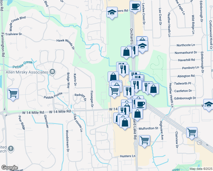 map of restaurants, bars, coffee shops, grocery stores, and more near 4426 Gateway Circle in West Bloomfield Township