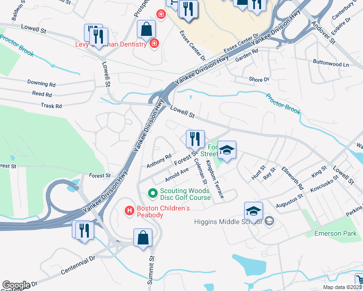 map of restaurants, bars, coffee shops, grocery stores, and more near 6 Bartlett Street in Peabody