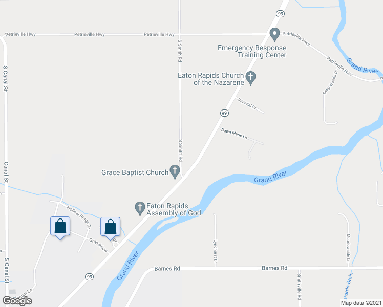 map of restaurants, bars, coffee shops, grocery stores, and more near 2529 South Smith Road in Eaton Rapids