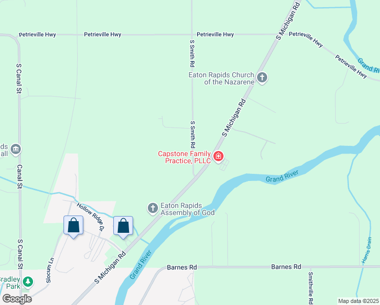 map of restaurants, bars, coffee shops, grocery stores, and more near 2529 South Smith Road in Eaton Rapids