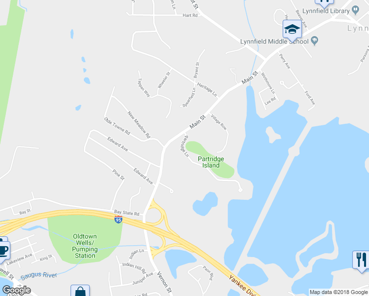 map of restaurants, bars, coffee shops, grocery stores, and more near 22 Partridge Lane in Lynnfield