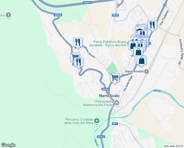 map of restaurants, bars, coffee shops, grocery stores, and more near 7 Strada del Poggiolo in Narni Scalo