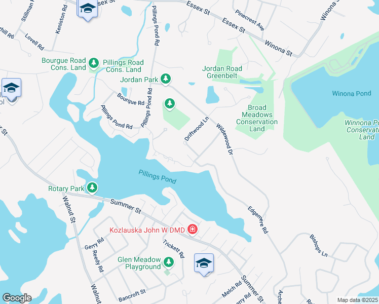 map of restaurants, bars, coffee shops, grocery stores, and more near 2 Walsh Rd in Lynnfield